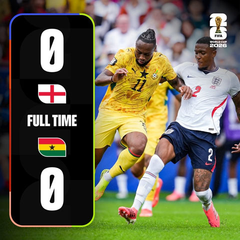 Kết quả chung cuộc Anh vs Ghana
