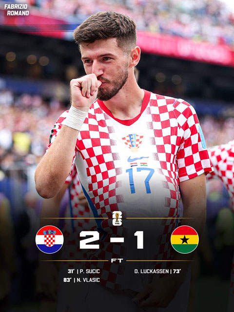 Kết quả chung cuộc Croatia vs Ghana