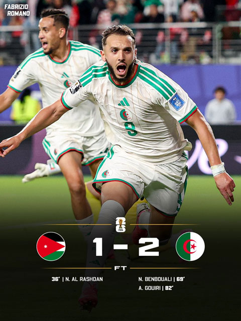 Kết quả chung cuộc Jordan vs Algeria