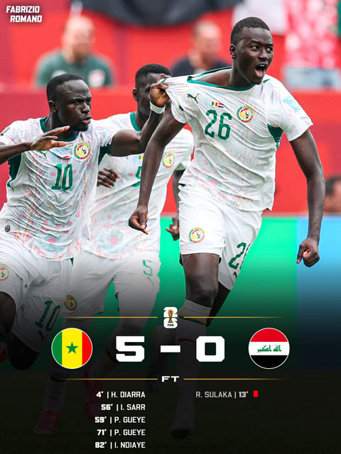 Kết quả chung cuộc Senegal vs Iraq