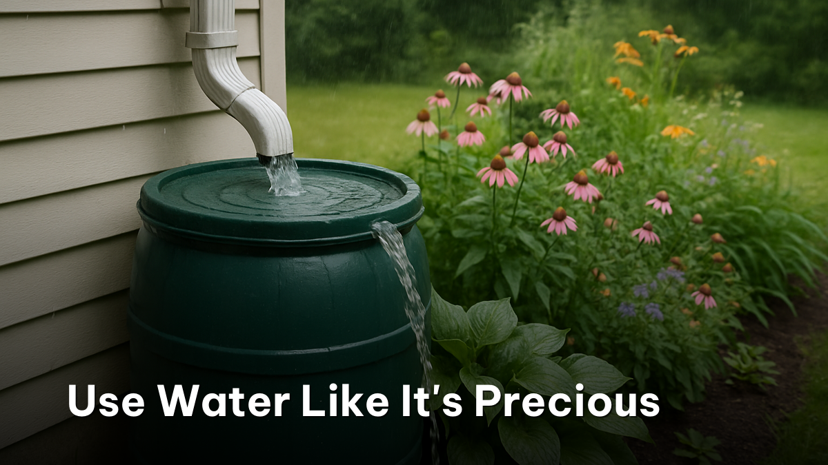 Rain barrel harvesting roof runoff as a sustainable home gardening tip