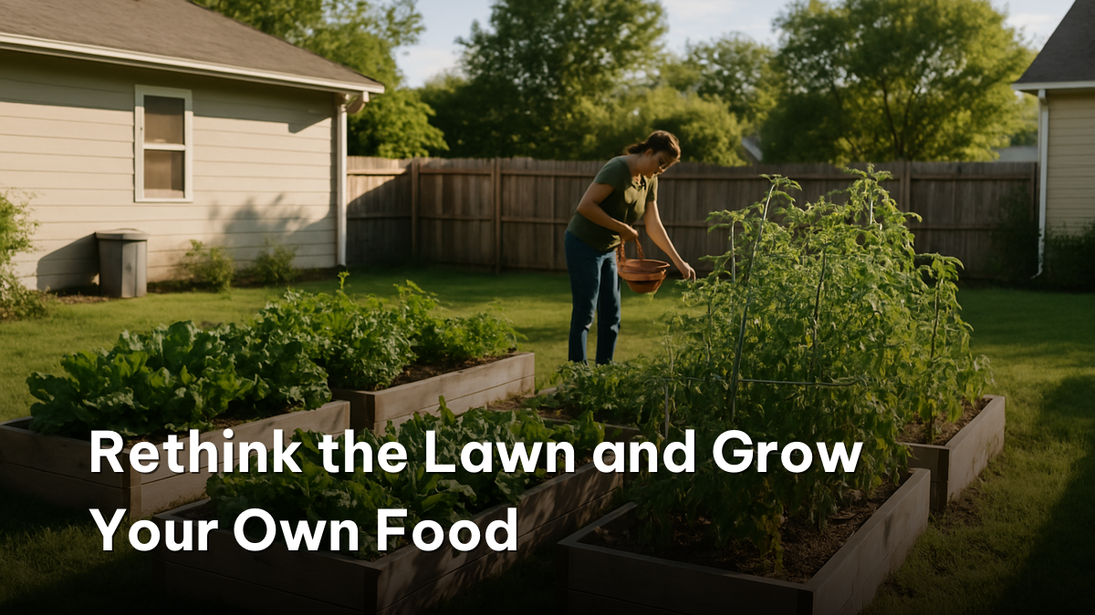 Vegetable beds replacing lawn as a sustainable home gardening tip