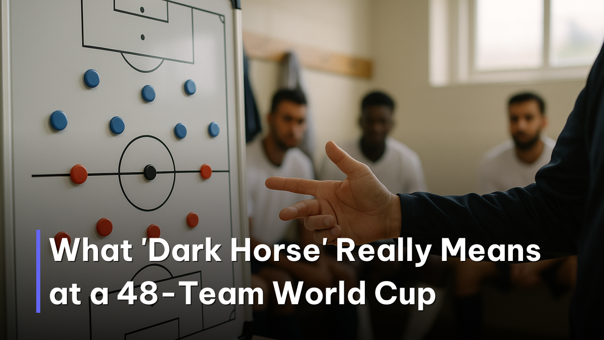 Coach explaining tactics to world cup 2026 group stage dark horse teams on a whiteboard