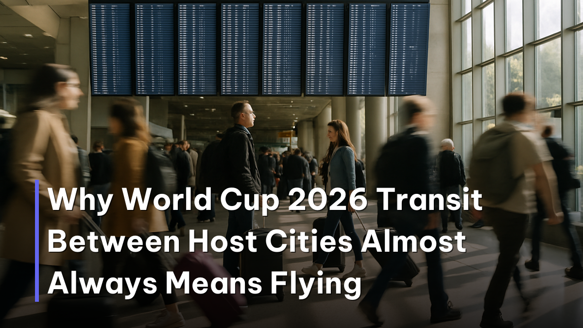 Crowded airport terminal illustrating World Cup 2026 transit between host cities by air